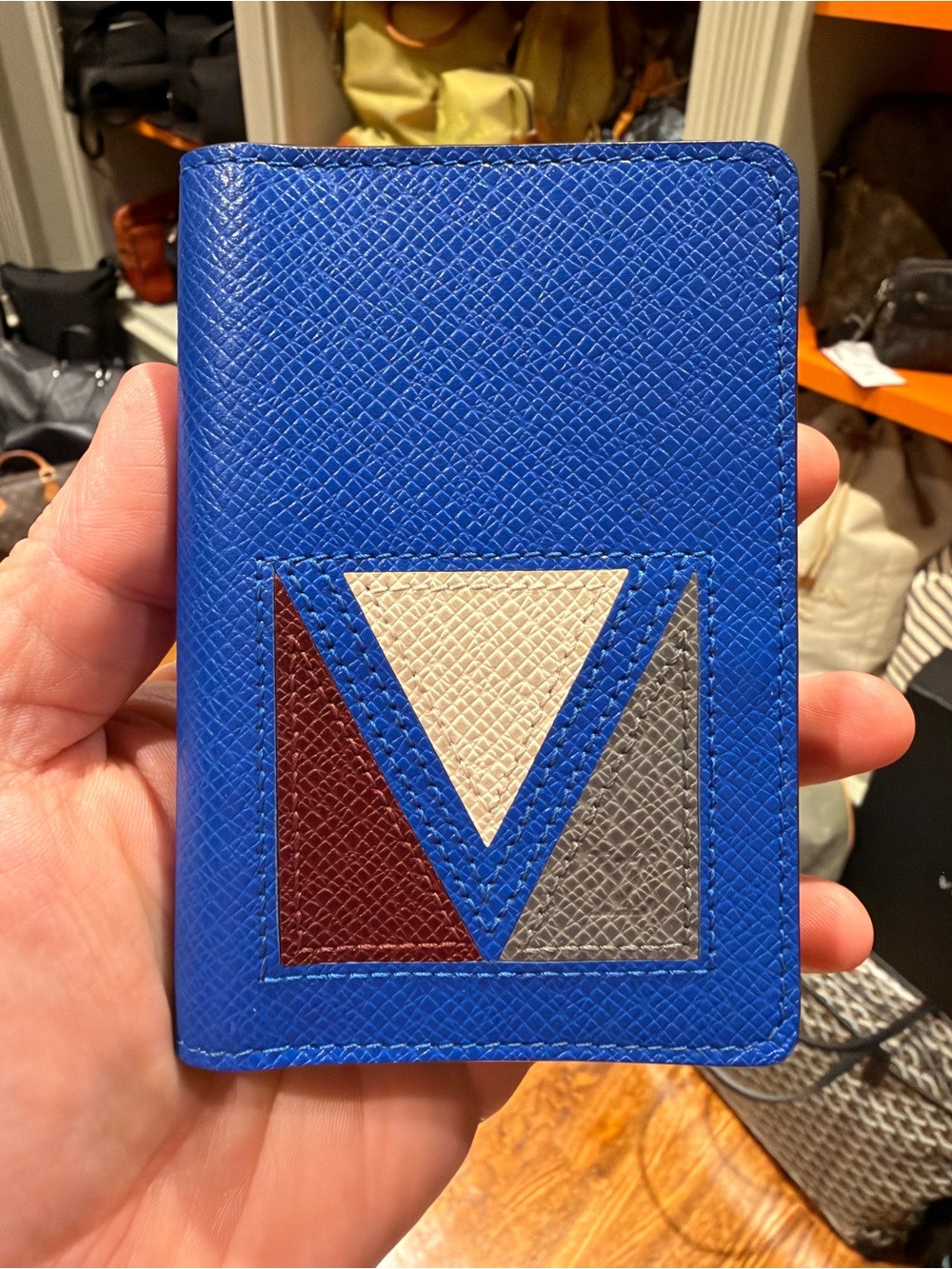 Louis Vuitton Blue Leather Card & Key Holder with Geometric Inlay